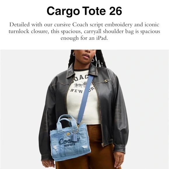 NWT Coach Cargo Tote 26 in Upcycled Denim - Picture 4 of 7